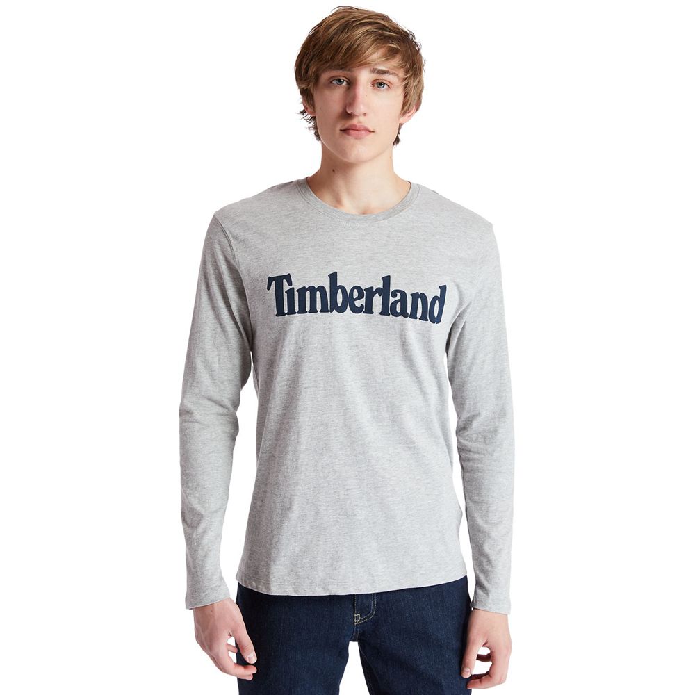 Timberland Μπλουζάκια Ανδρικα Γκρι - Long-Sleeve Classic Logo - Greece 9325074-IK